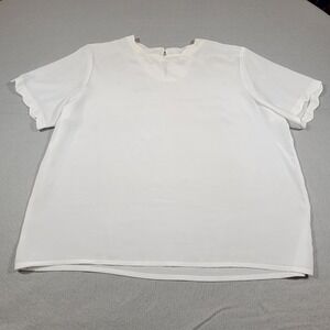 Vintage Sara Stephen Women's Blouse Short Sleeve Size 20 White Scalloped Career